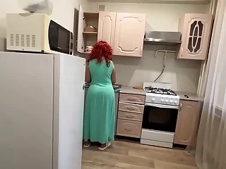 step Mummy with a big ass self-satisfied her son with her anal relative to the kitchen